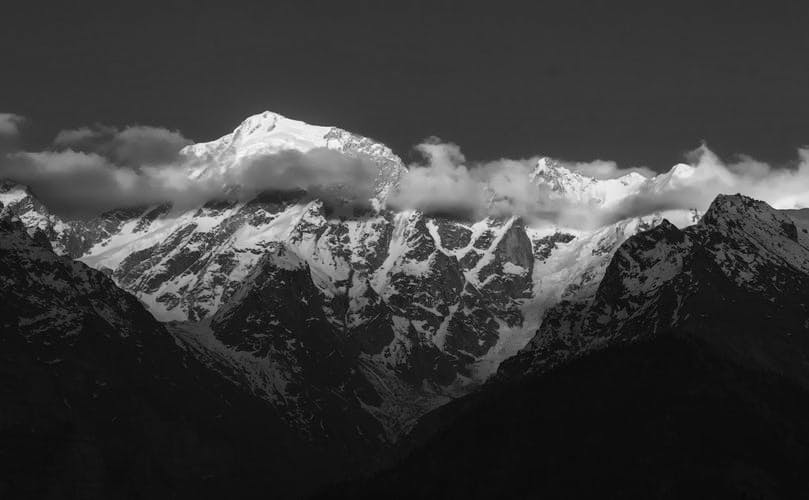 Black and white landscape of Himalayan mountains